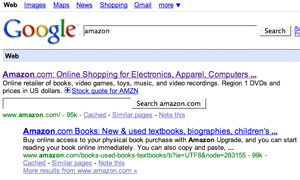 Google shows Amazon search box within search results