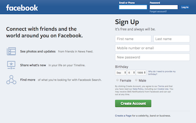 Facebook's Data Problem: Screenshot of Facebook.com