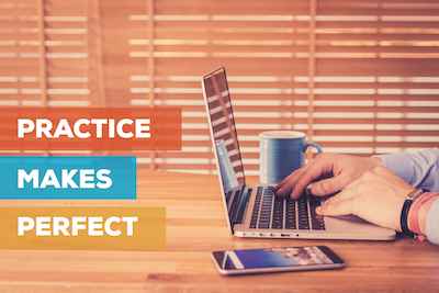 In digital marketing, perfect practice makes perfect: Marketer using laptop and mobile