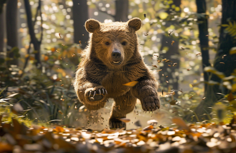 MidJourney generated image of bear running towards you to illustrate why it's important to keep learning in the age of AI