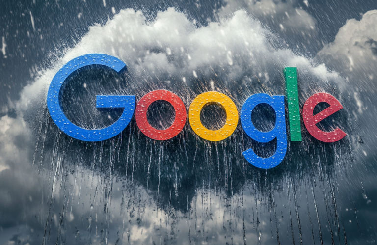 MidJourney generated image of Google logo surrounded by storm clouds to illustrate the idea that Google might be doomed in 2025