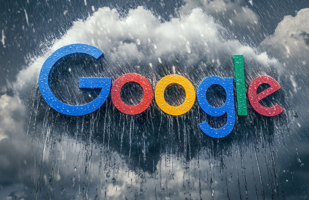 MidJourney generated image of Google logo surrounded by storm clouds to illustrate the idea that Google might be doomed in 2025