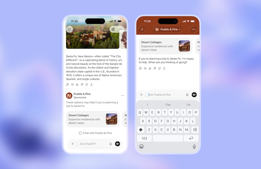 Screenshot of ChatGPT ads from OpenAI's blog post to illustrate what these ads might mean for your business. Image created by OpenAI.